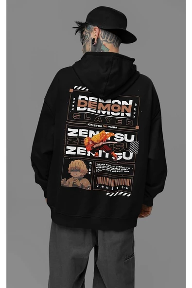 Demon Slayer Zenitsu Baskılı Unisex Oversize Anime Hoodie