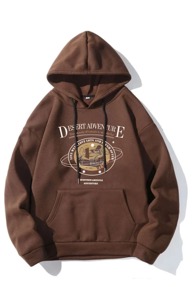 Kadın Desert Baskılı Kapüşonlu Sweatshirt - 2