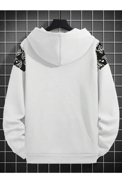 Erkek Dikey Baskılı Desenli Oversize Kapşonlu Sweatshirt - Resim 5