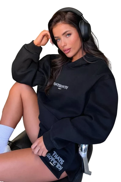 Kadın Thatssofetch Baskılı Oversize Kapşonlu Sweatshirt - 2