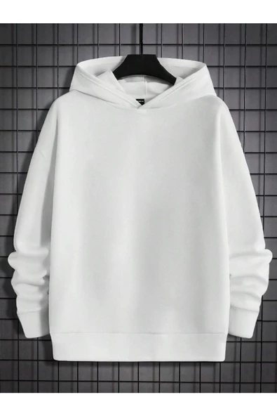 Erkek Beyaz Sırt Hac Baskılı Kapüşonlu Sweatshirt - Resim 3