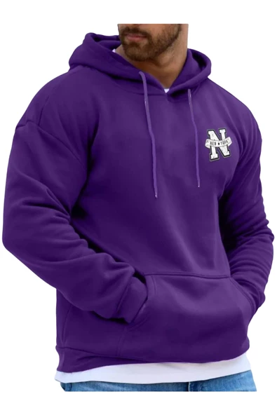 Erkek New York Baskılı Kapüşonlu Sweatshirt - Resim 2