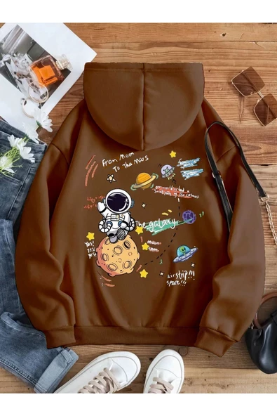 Kadın Galaxy Sırt Baskılı Oversize Sweatshirt