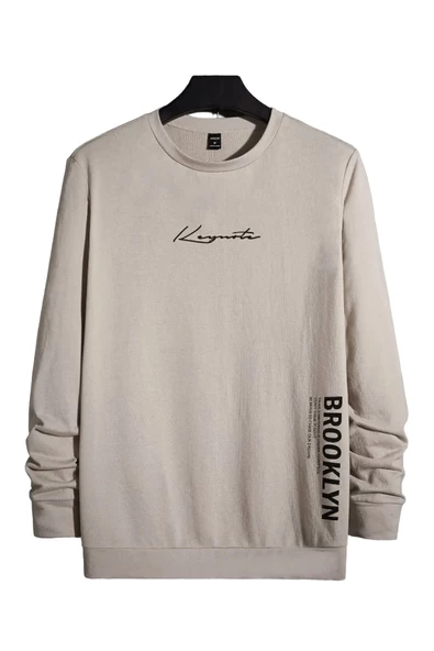 Erkek Bej Keymate Brooklyn Bisiklet Yaka Sweatshirt