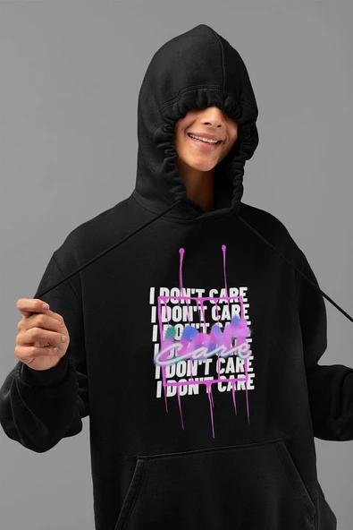 I Dont Care Yazılı Unisex Oversize Tasarım Hoodie