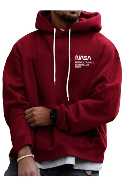 Erkek Nasa Yazı Detay Baskılı Kapüşonlu Sweatshirt ürün görseli 1