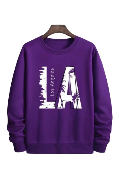 Erkek La Baskı Bisiklet Yaka Sweatshirt - 2