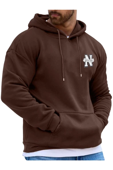 Erkek New York Baskılı Kapüşonlu Sweatshirt