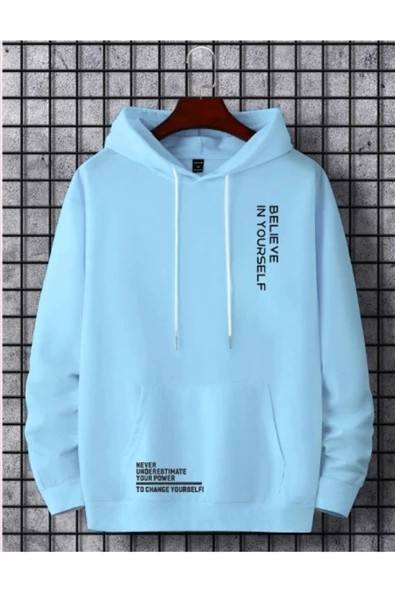 Erkek Believe Baskılı Oversize Kapşonlu Sweatshirt - 8
