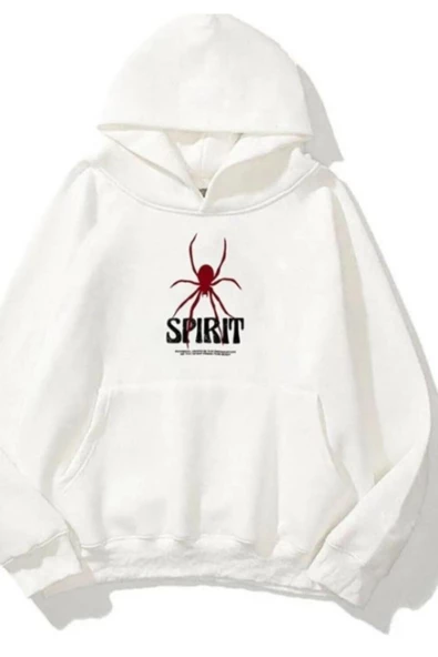 Kadın Beyaz Sprit Baskılı Oversize Kapşonlu Sweatshirt