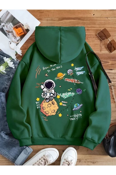 Kadın Galaxy Sırt Baskılı Oversize Sweatshirt - 11