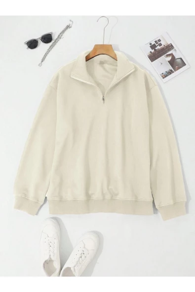 Erkek Yarım Fermuarlı Oversize Polo Yaka Sweatshirt - 5