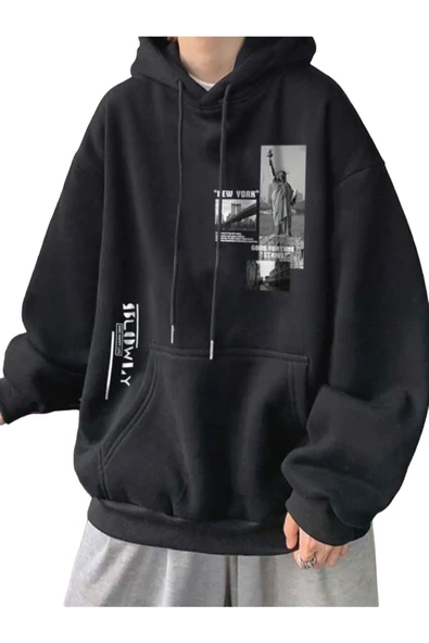 Erkek Slowly Baskı Kapüşonlu Sweatshirt - Resim 2