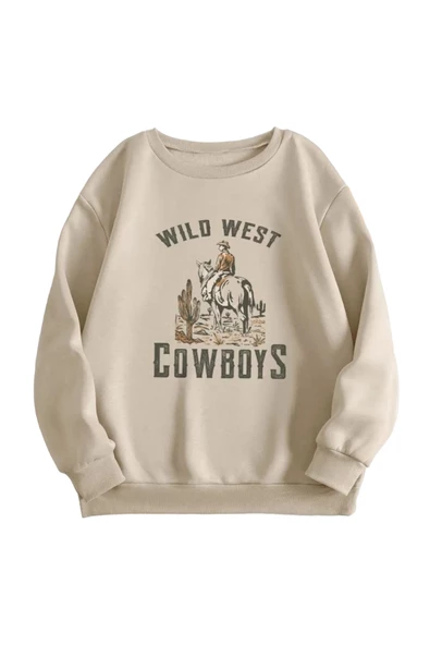 Kadın Bej Cowboy Bisiklet Yaka Sweatshirt