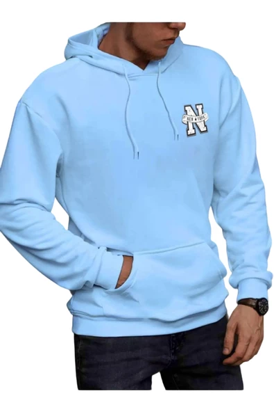 Erkek New York Baskılı Kapüşonlu Sweatshirt - Resim 5