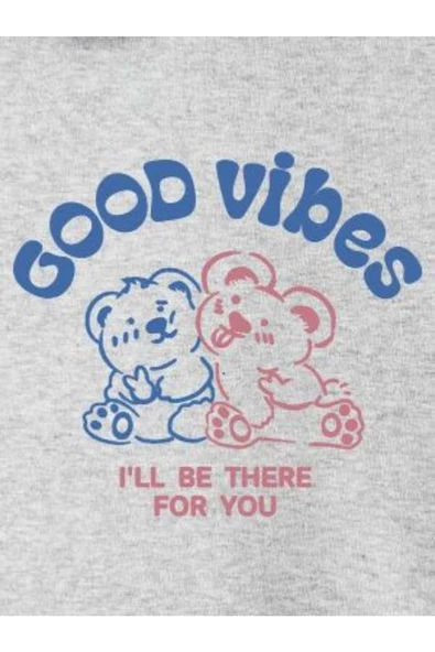 Kadın Gri Good Vibes Bisiklet Yaka Sweatshirt - 2