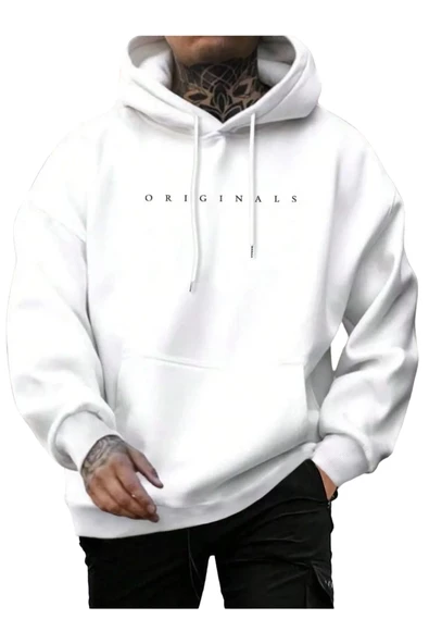 Erkek Originals Baskılı Oversize Kapşonlu Sweatshirt - 5
