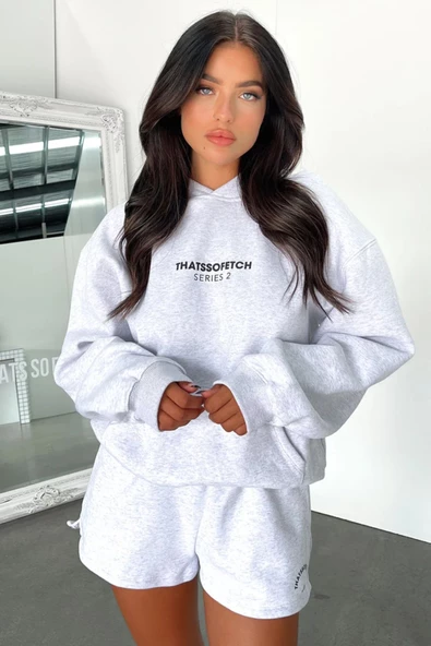 Kadın Thatssofetch Baskılı Oversize Kapşonlu Sweatshirt - 3