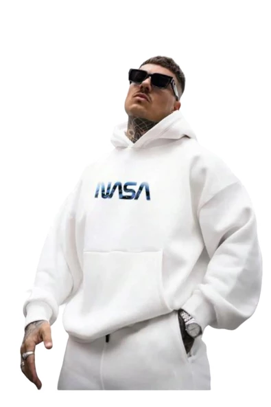 Erkek Nasa Baskılı Kapüşonlu Sweatshirt - 2