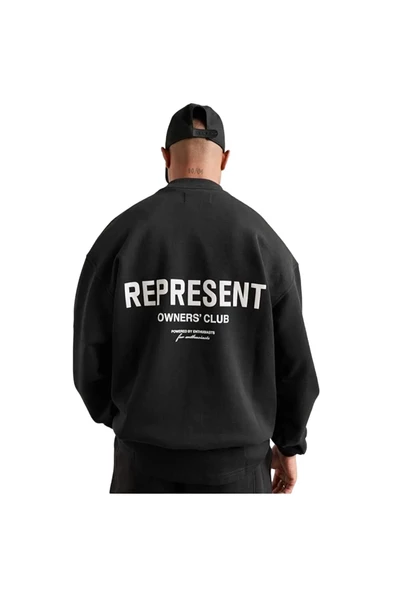 Erkek Represent Baskılı Oversize Bisiklet Yaka Sweatshirt