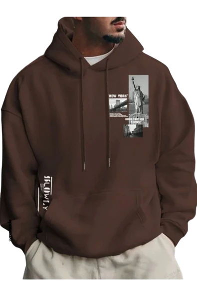 Erkek Slowly Baskı Kapüşonlu Sweatshirt
