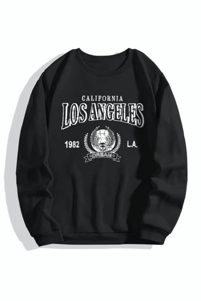 Kadın Siyah Los Angeles Bisiklet Yaka Sweatshirt