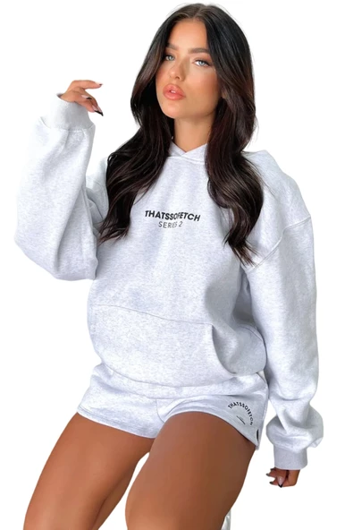 Kadın Thatssofetch Baskılı Oversize Kapşonlu Sweatshirt