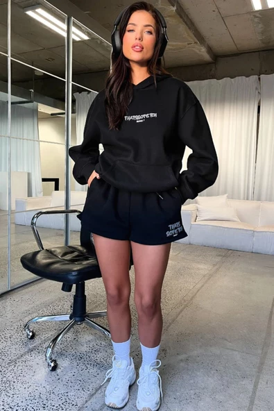 Kadın Thatssofetch Baskılı Oversize Kapşonlu Sweatshirt - 6