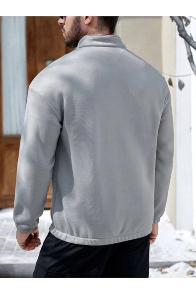 Erkek Göğüs Fermuarlı Oversize Polo Yaka Sweatshirt - 6