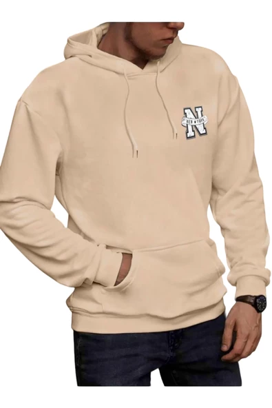 Erkek New York Baskılı Kapüşonlu Sweatshirt - Resim 6