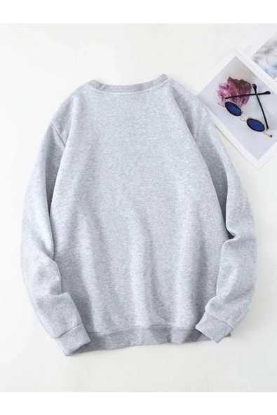 Kadın Gri Gül Freedom Bisiklet Yaka Sweatshirt - 3