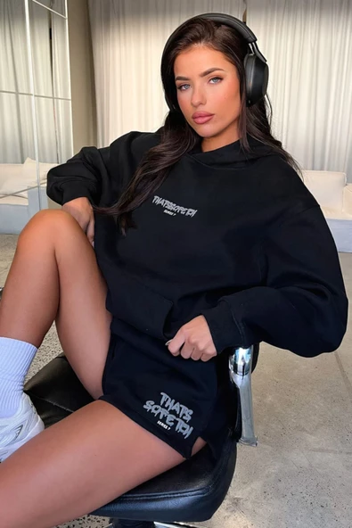 Kadın Thatssofetch Baskılı Oversize Kapşonlu Sweatshirt - 5