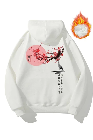 Japon Ağacı Baskılı Oversize Kapşonlu Sweatshirt - 6