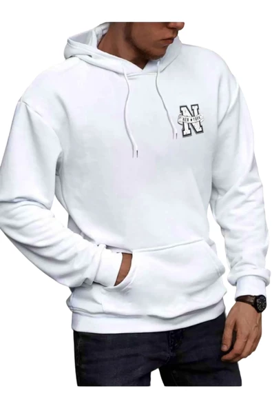 Erkek New York Baskılı Kapüşonlu Sweatshirt - Resim 7