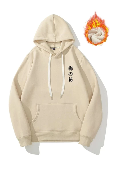 Japon Ağacı Baskılı Oversize Kapşonlu Sweatshirt - 3