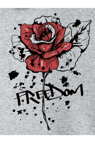 Kadın Gri Gül Freedom Bisiklet Yaka Sweatshirt - 2