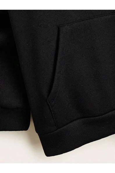 Erkek Siyah New York Baskılı Kapüşonlu Sweatshirt - Resim 5