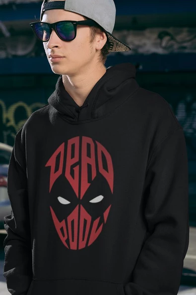 Tasarım Deadpool Maske Baskılı Unisex Oversize Hoodie