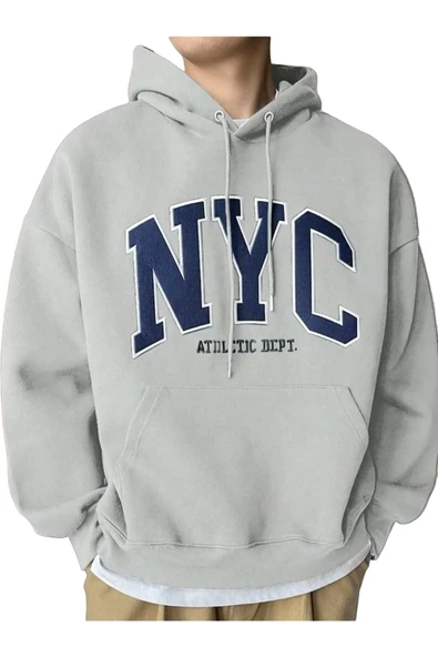 Erkek Siyah Nyc Baskılı Oversize Kapşonlu Sweatshirt