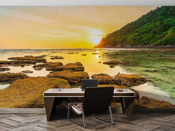 Günbatımı Deniz Manzaralı Duvar Kağıdı Baskı - Resim 4