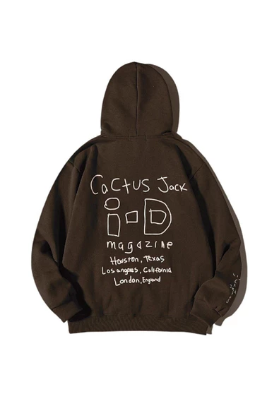 Unisex Kahverengi Id Baskılı Oversize Kapşonlu Sweatshirt - Resim 2