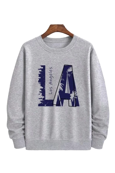 Erkek La Baskı Bisiklet Yaka Sweatshirt