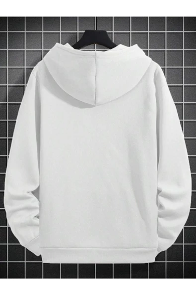 Erkek Boston Baskılı Oversize Kapşonlu Sweatshirt - 8