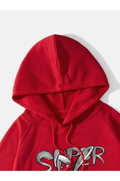 Tavşan Baskılı Oversize Kapüşonlu Sweatshirt - 5