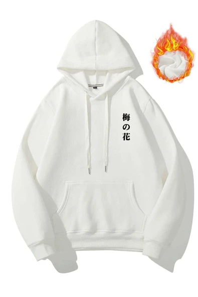 Japon Ağacı Baskılı Oversize Kapşonlu Sweatshirt - 4