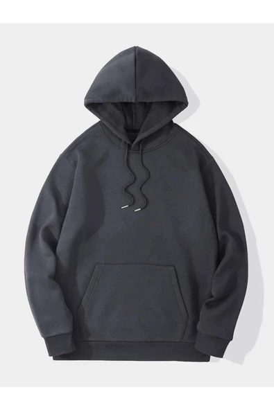 Unisex Füme Sırt Yazı Baskılı Oversize Kapşonlu Sweatshirt - 3
