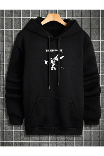 Erkek Linkin Park Baskılı Kapüşonlu Sweatshirt - Resim 10