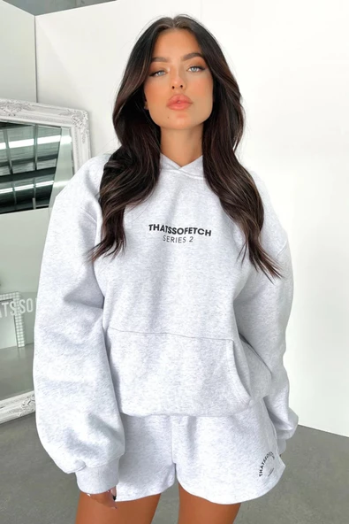 Kadın Thatssofetch Baskılı Oversize Kapşonlu Sweatshirt - 4