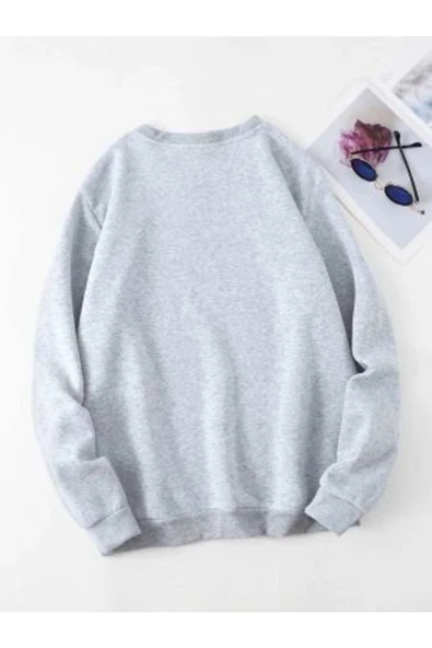 Kadın Gri Good Vibes Bisiklet Yaka Sweatshirt - 3