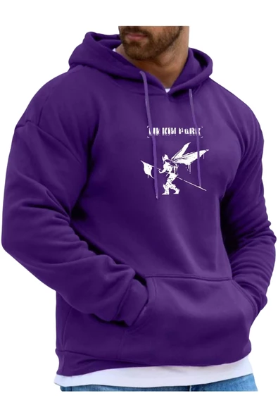 Erkek Linkin Park Baskılı Kapüşonlu Sweatshirt - Resim 2